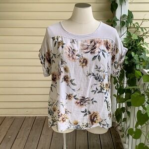 Lungo L'arno Womens Plus 1X Ecru Floral Top 100% Linen Boho Lagenlook Italy
